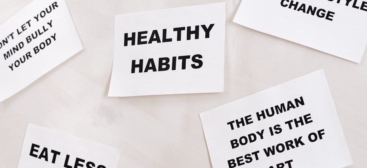 Motivational cards promoting healthy habits and positive thinking for lifestyle change.