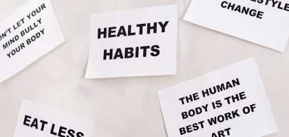 Motivational cards promoting healthy habits and positive thinking for lifestyle change.